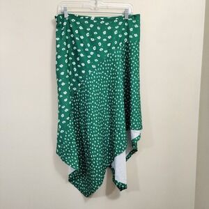 Ellos green mixed floral print asymmetrical sharkbite hem skirt woman's size 12